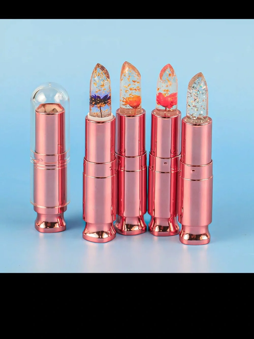 Sheer Jelly Crystal Lip Balm - Rose Gold Case, Clear Glitter Shades